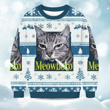 2026 Smoking Meowboro Cat Christmas Ugly Sweater Moonbestprint
