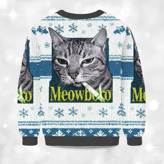 2026 Smoking Meowboro Cat Christmas Ugly Sweater Moonbestprint