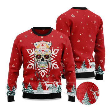 2026 Sugar Skull Nurse Ugly Christmas Sweater Moonbestprint