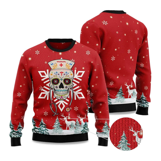 2026 Sugar Skull Nurse Ugly Christmas Sweater Moonbestprint