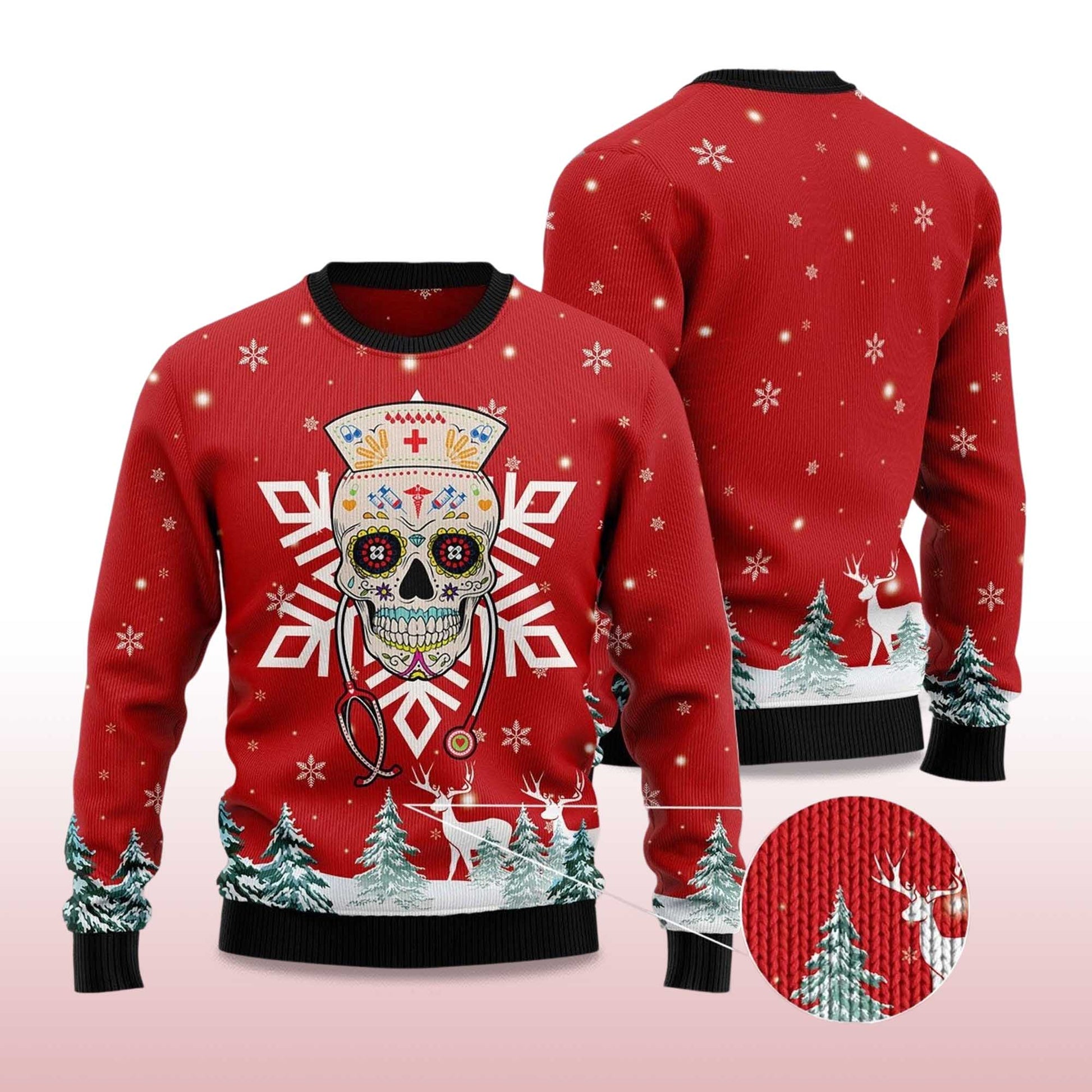 2026 Sugar Skull Nurse Ugly Christmas Sweater Moonbestprint