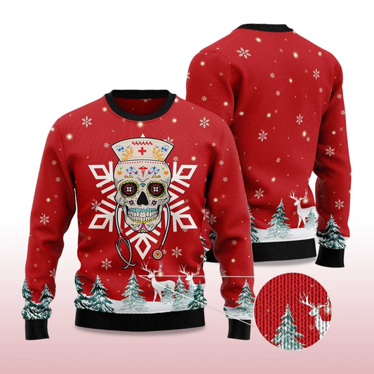 2026 Sugar Skull Nurse Ugly Christmas Sweater Moonbestprint