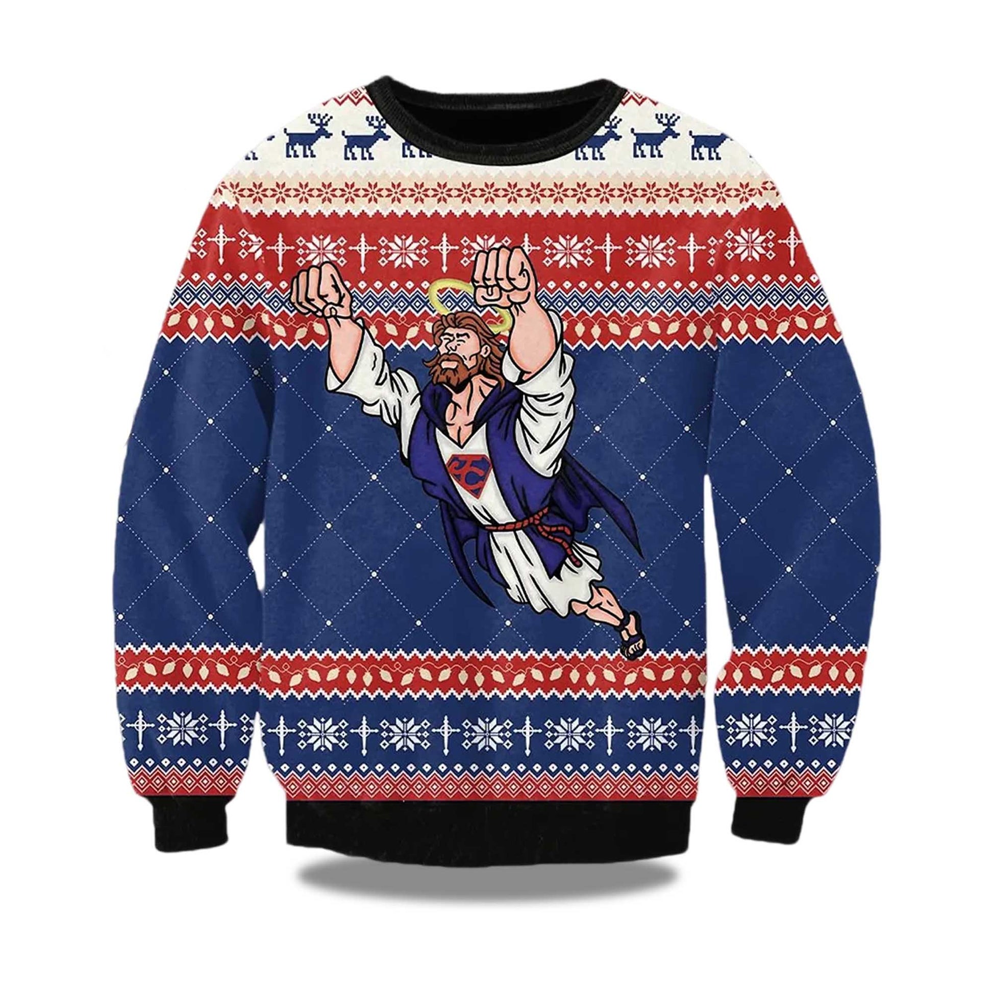 2026 Super Jesus Ugly Christmas Sweater Moonbestprint