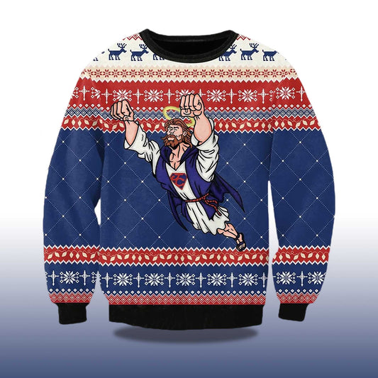 2026 Super Jesus Ugly Christmas Sweater Moonbestprint