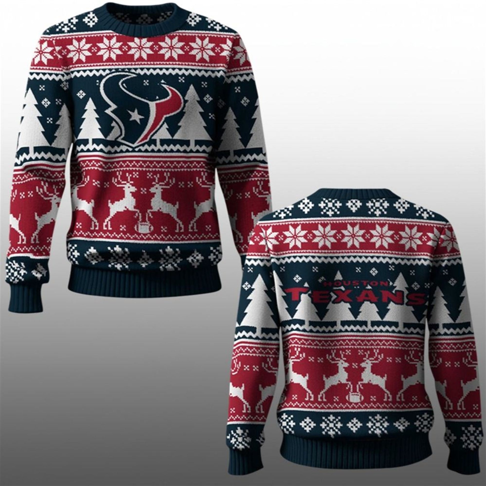 2026 Texans Reindeer Football Christmas Ugly Sweater - Moonbestprint