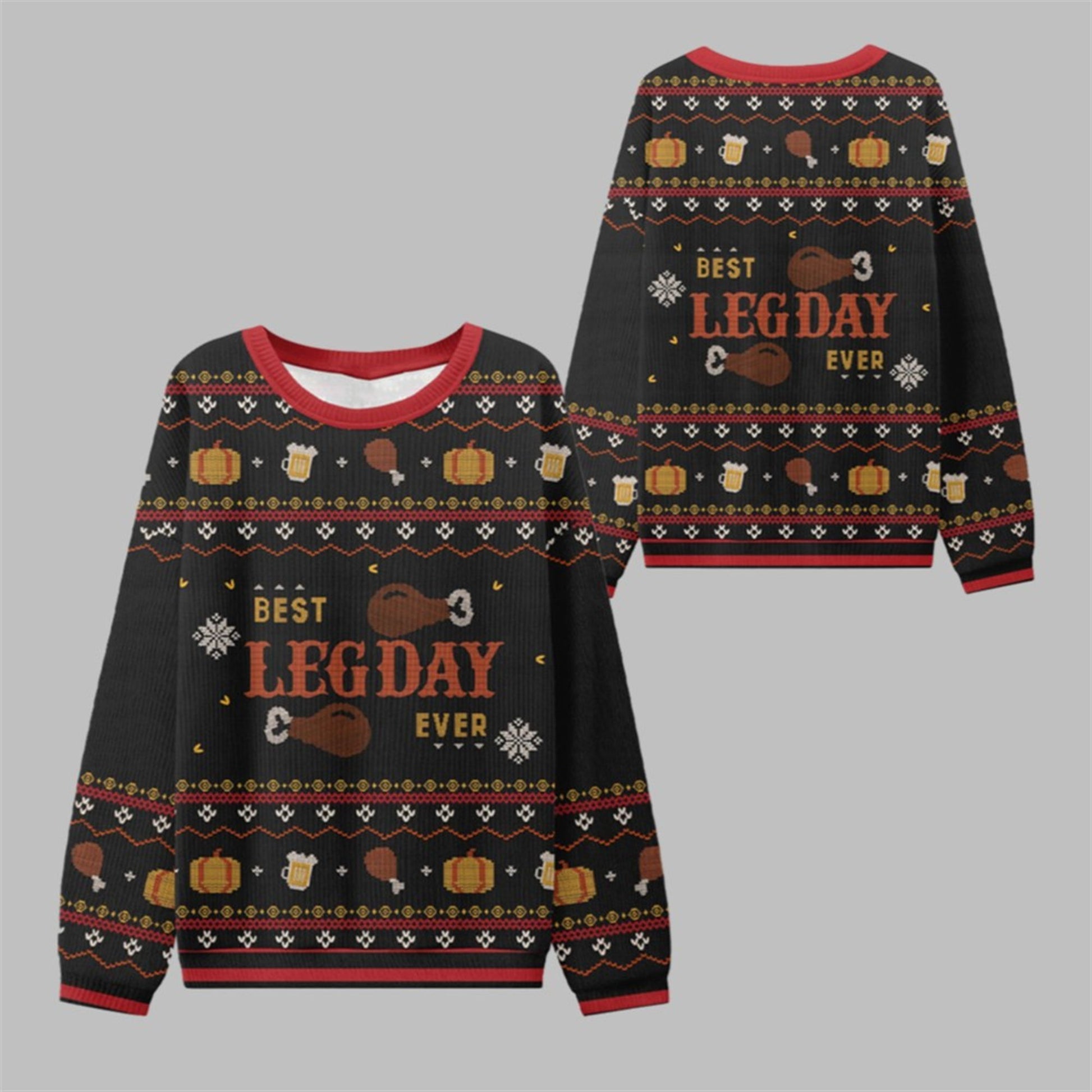 2026 Thanksgiving Best Leg Day Ever Ugly Sweater - Moonbestprint