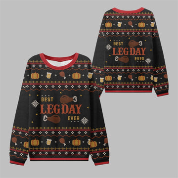 2026 Thanksgiving Best Leg Day Ever Ugly Sweater - Moonbestprint