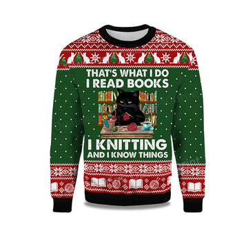 2026 That's What I Do I Read Books Black Cat Ugly Christmas Sweater Moonbestprint