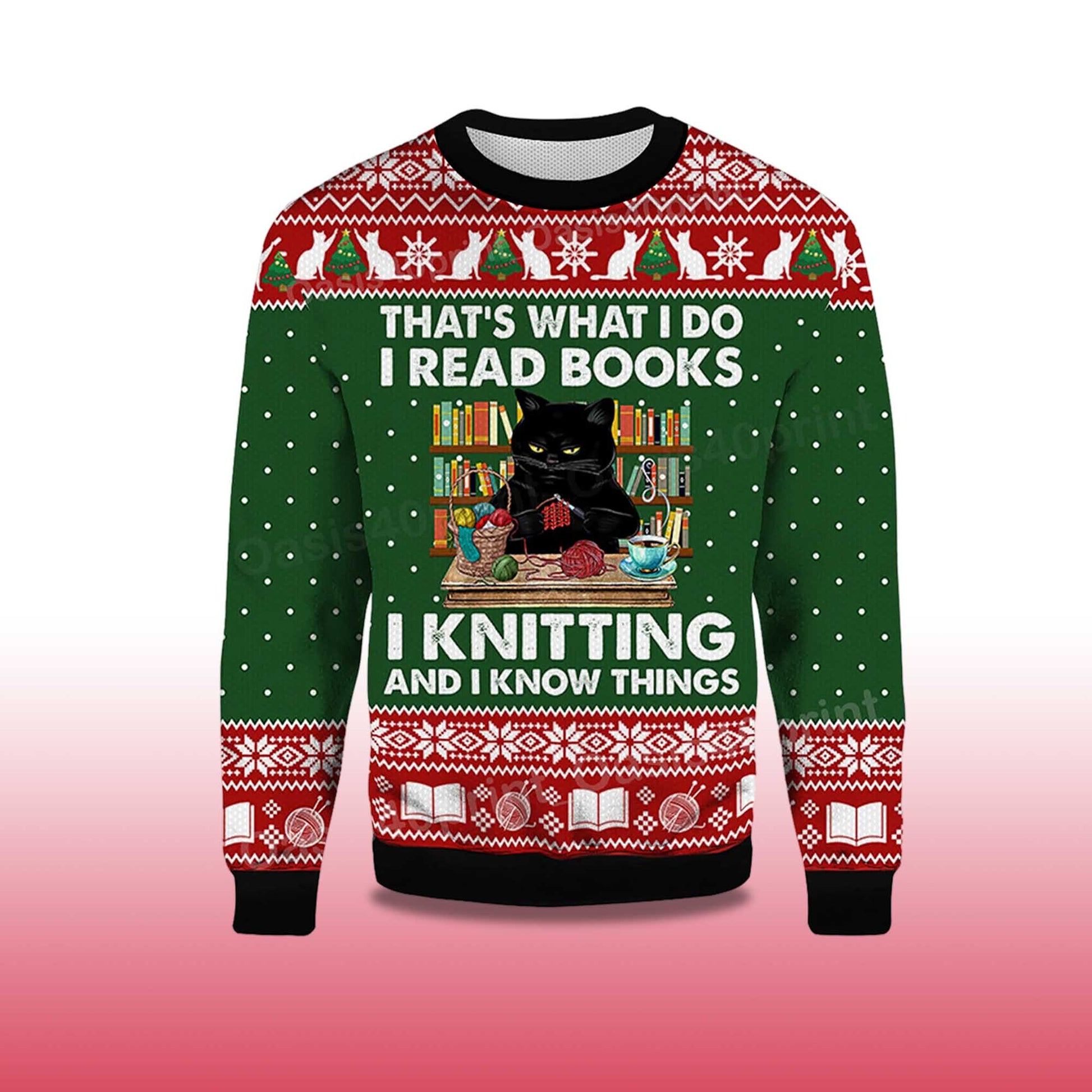 2026 That's What I Do I Read Books Black Cat Ugly Christmas Sweater Moonbestprint
