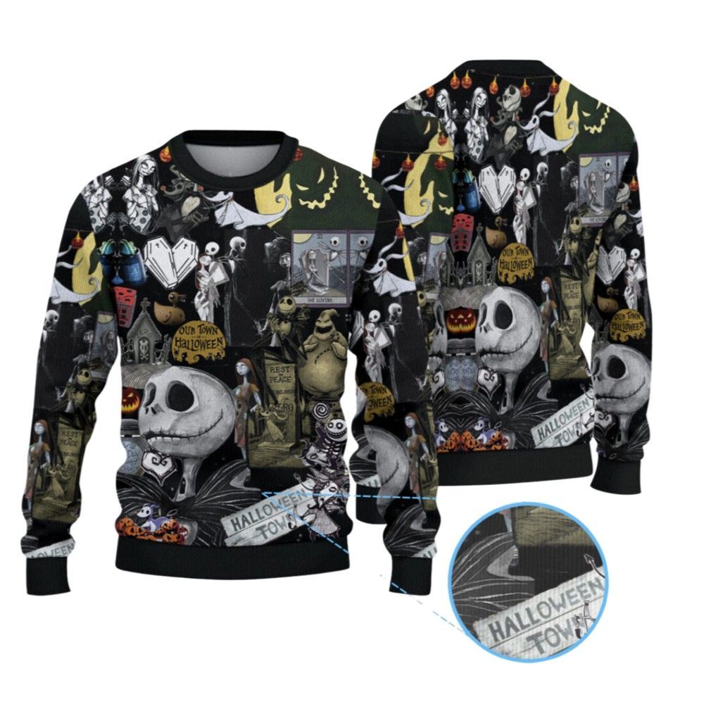 2026 The Nightmare Before Christmas Halloween Town Ugly Sweater - Moonbestprint