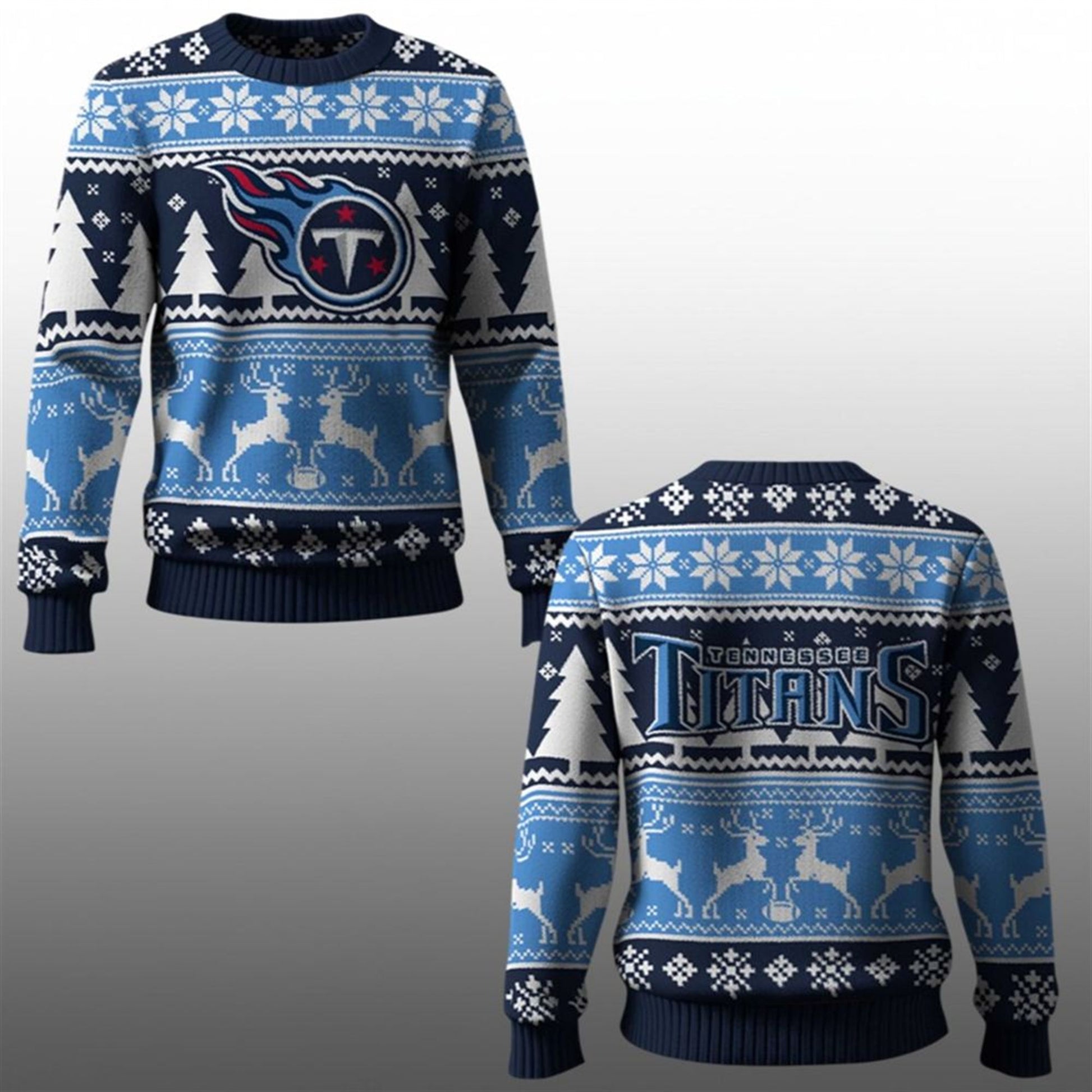 2026 Titans Reindeer Football Christmas Ugly Sweater - Moonbestprint