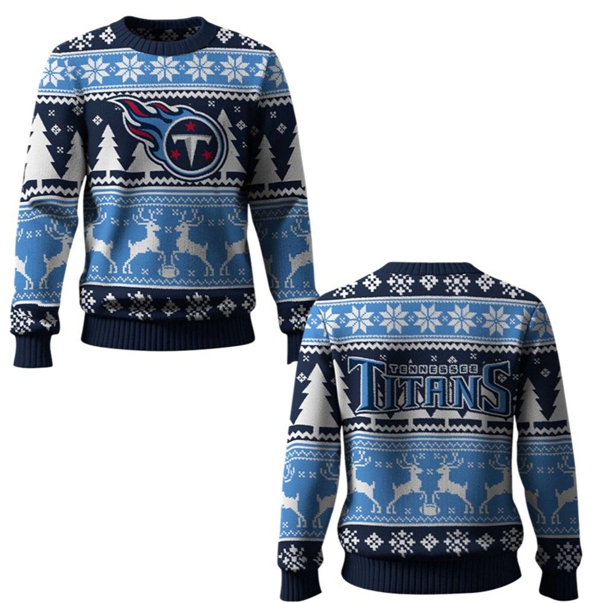 2026 Titans Reindeer Football Christmas Ugly Sweater - Moonbestprint