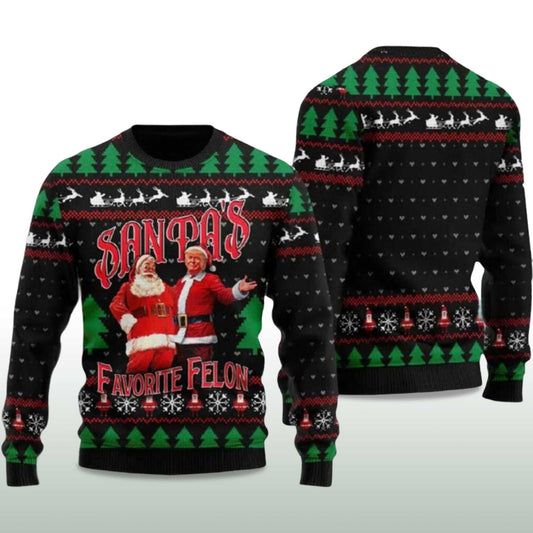2026 Trump Santa’s Favorite Felon Ugly Christmas Sweater Moonbestprint