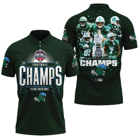 2025 Tulane Green Wave Football Champs Polo Shirt - Moonbestprint