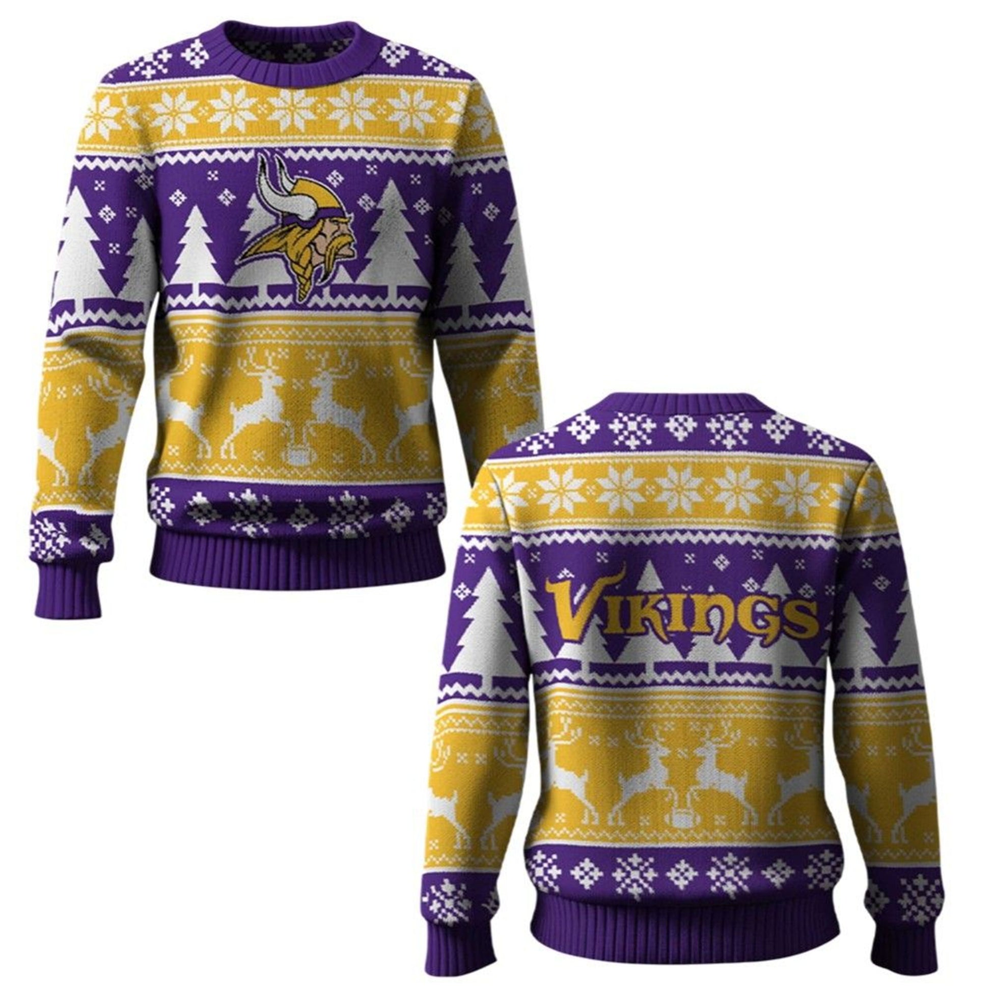 2026 Vikings Reindeer Football Christmas Ugly Sweater - Moonbestprint