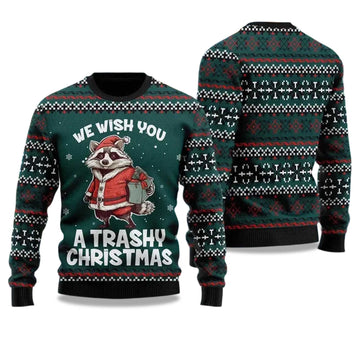 2026 We Wish You A Trashy Christmas Racoon ugly Christmas Sweater Moonbestprint