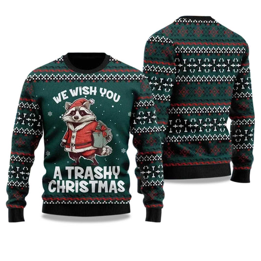 2026 We Wish You A Trashy Christmas Racoon ugly Christmas Sweater Moonbestprint