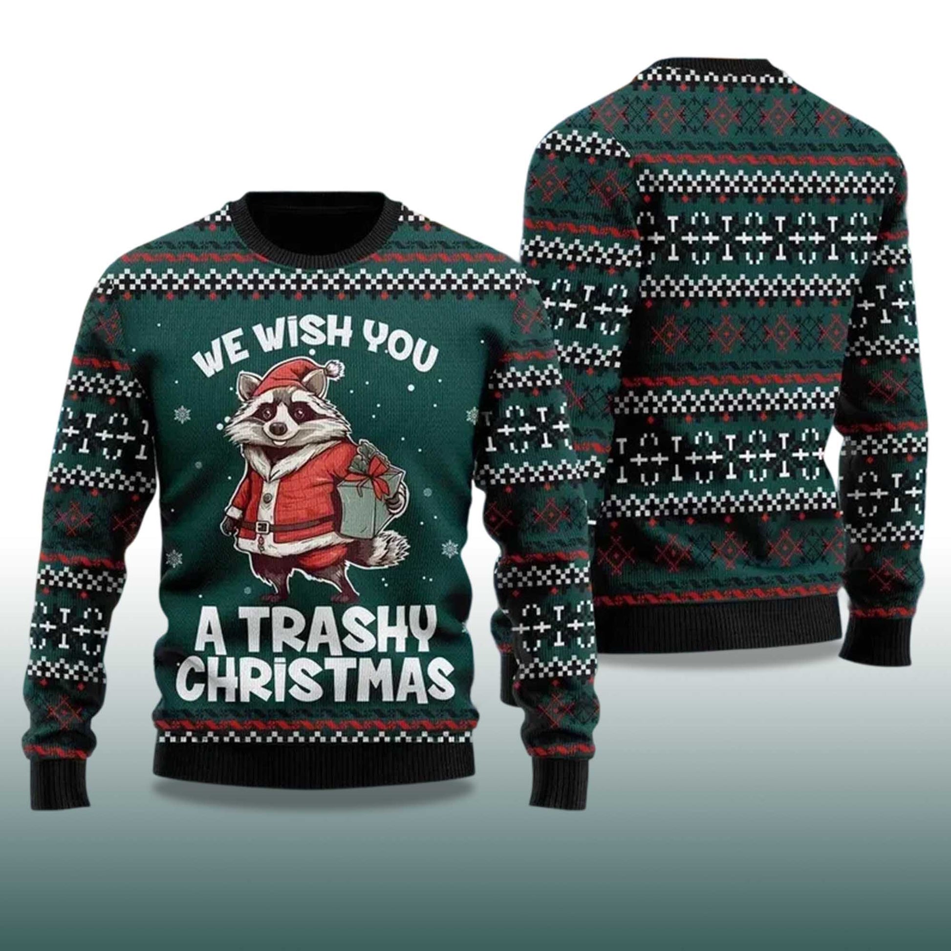 2026 We Wish You A Trashy Christmas Racoon ugly Christmas Sweater Moonbestprint
