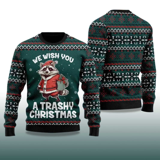 2026 We Wish You A Trashy Christmas Racoon ugly Christmas Sweater Moonbestprint