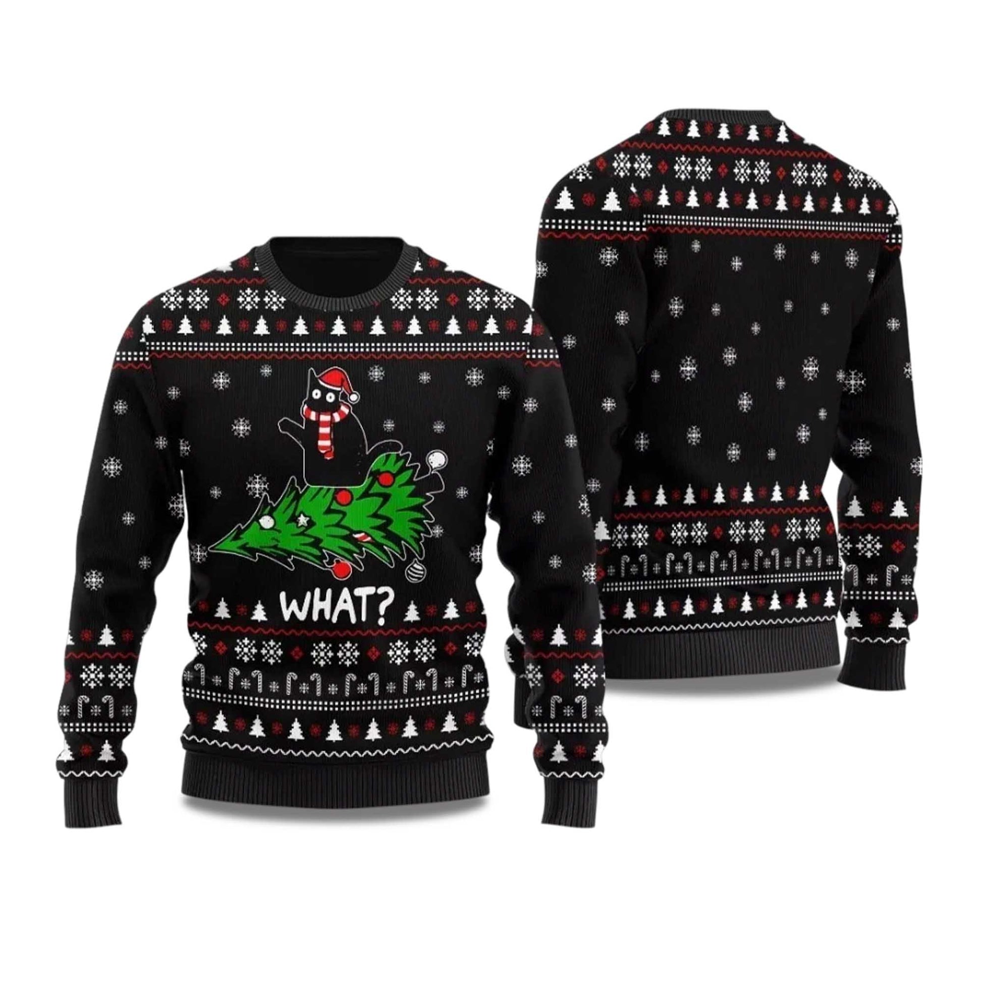 2026 What Black Cat Ugly Christmas Sweater Moonbestprint