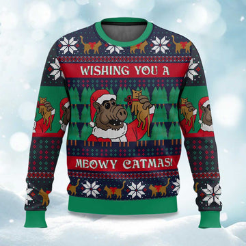 2026 Wishing You A Meowy Catmas Ugly Christmas Sweater Moonbestprint
