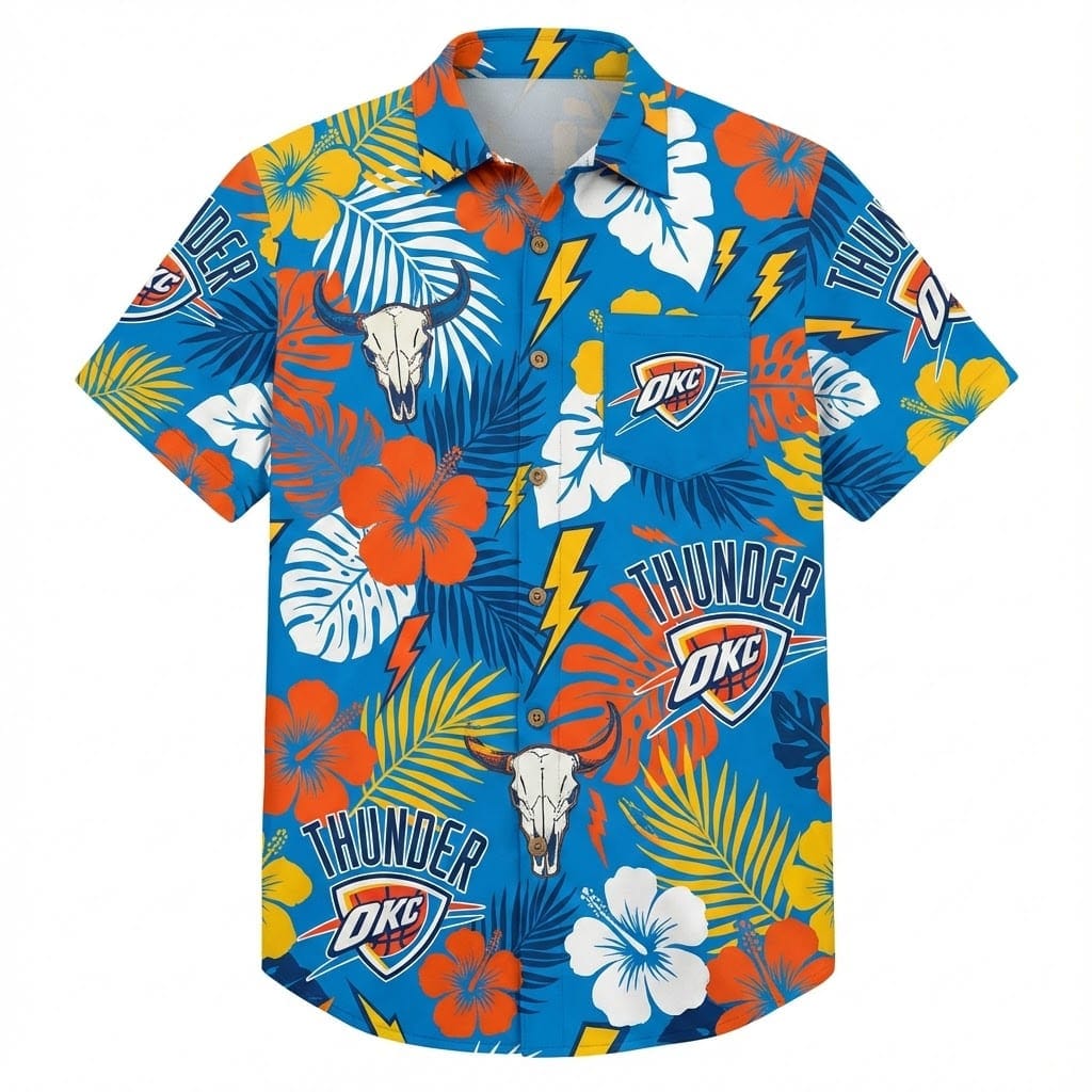 Unisex OKC Thunder Graphic Hawaiian Shirt for Basketball Fans – Moonbestprint