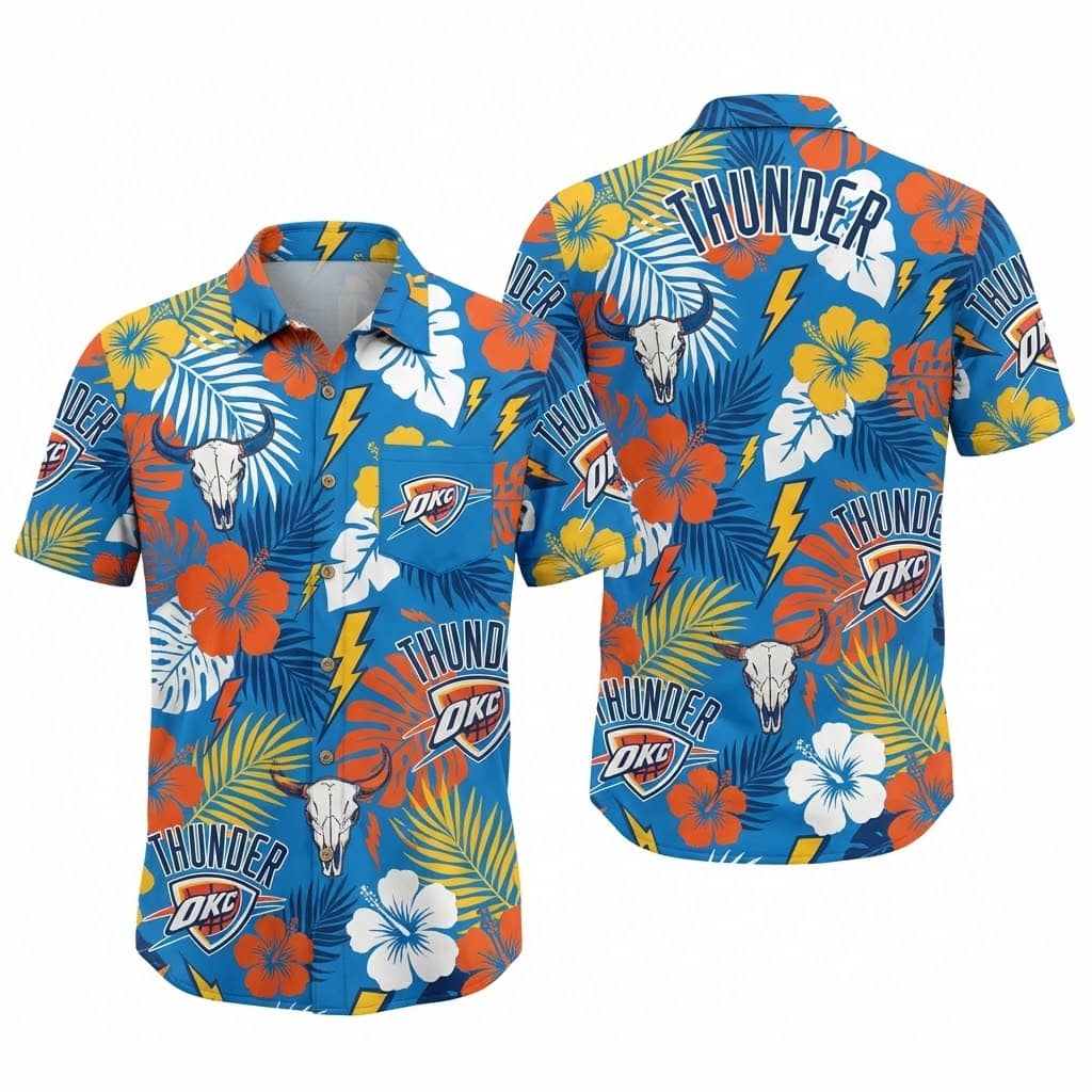 Unisex OKC Thunder Graphic Hawaiian Shirt for Basketball Fans – Moonbestprint