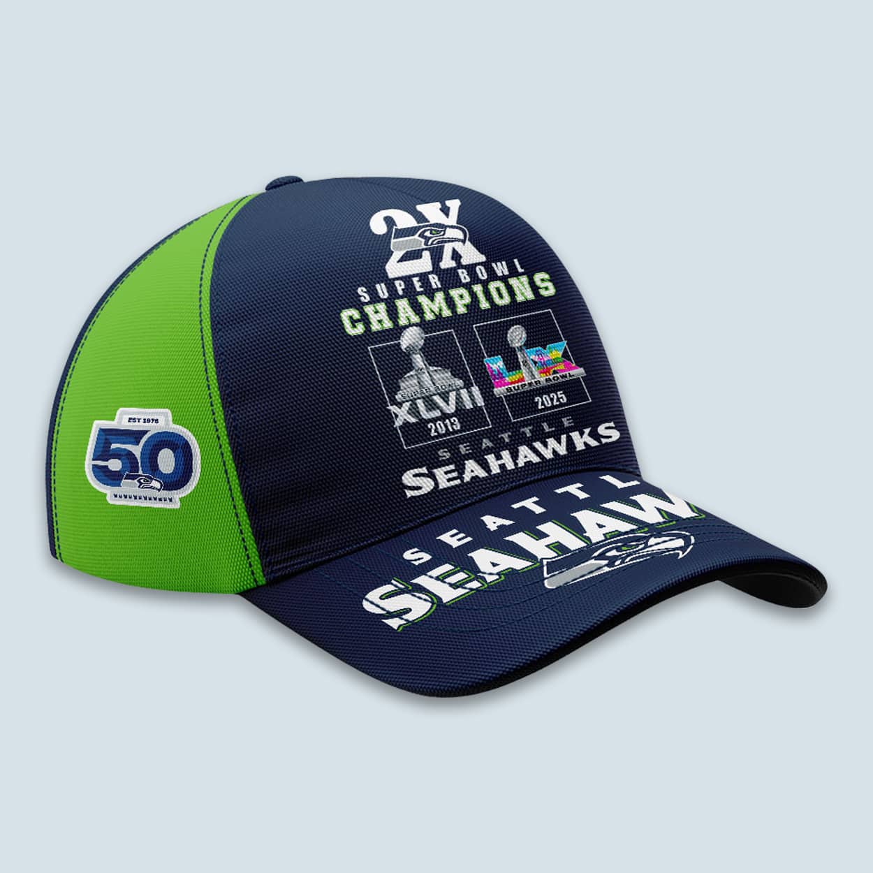 2026 Seahawks 2x Super Bowls Champions Cap Moonbestprint