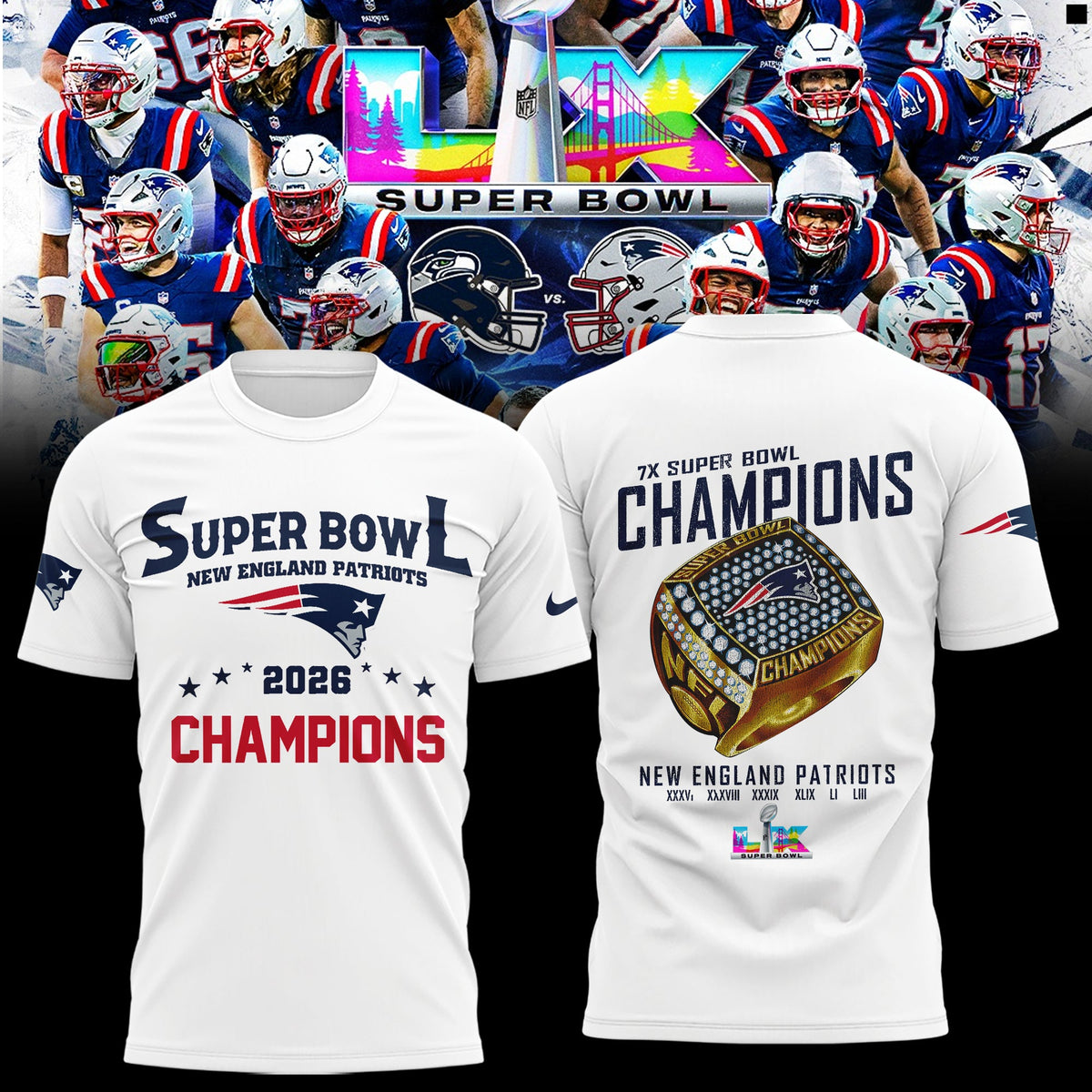 New England Patriots 2026 Super Bowl LX Champions Limited Edition Shirt | YK74 Moonbestprint