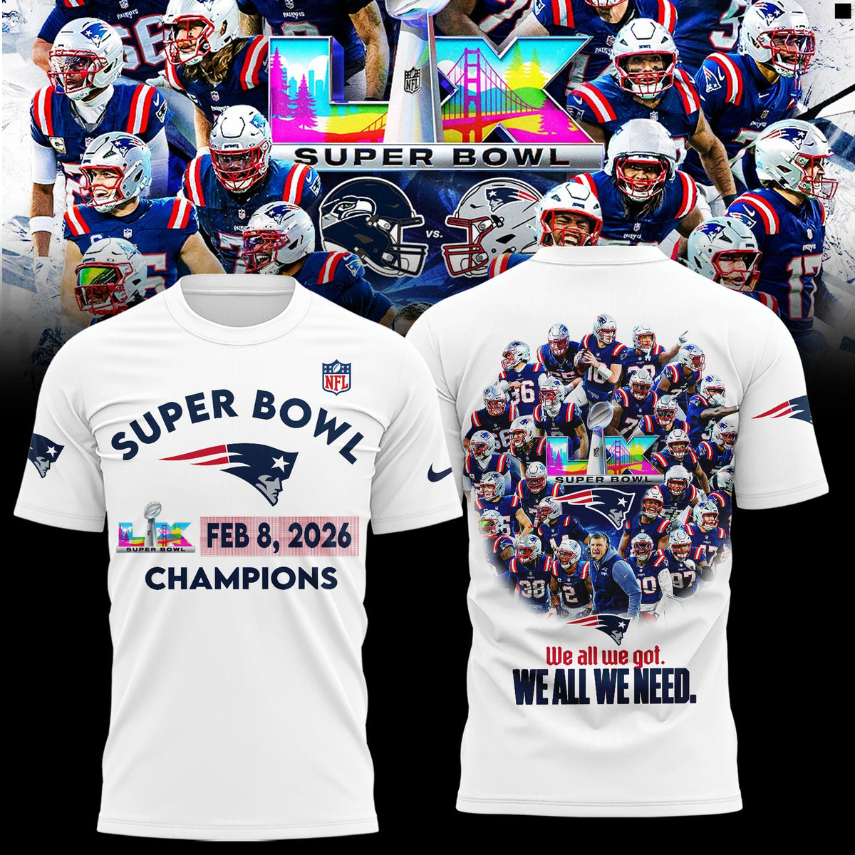 New England Patriots 2026 Super Bowl LX Champions Limited Edition Shirt | BF60 Moonbestprint