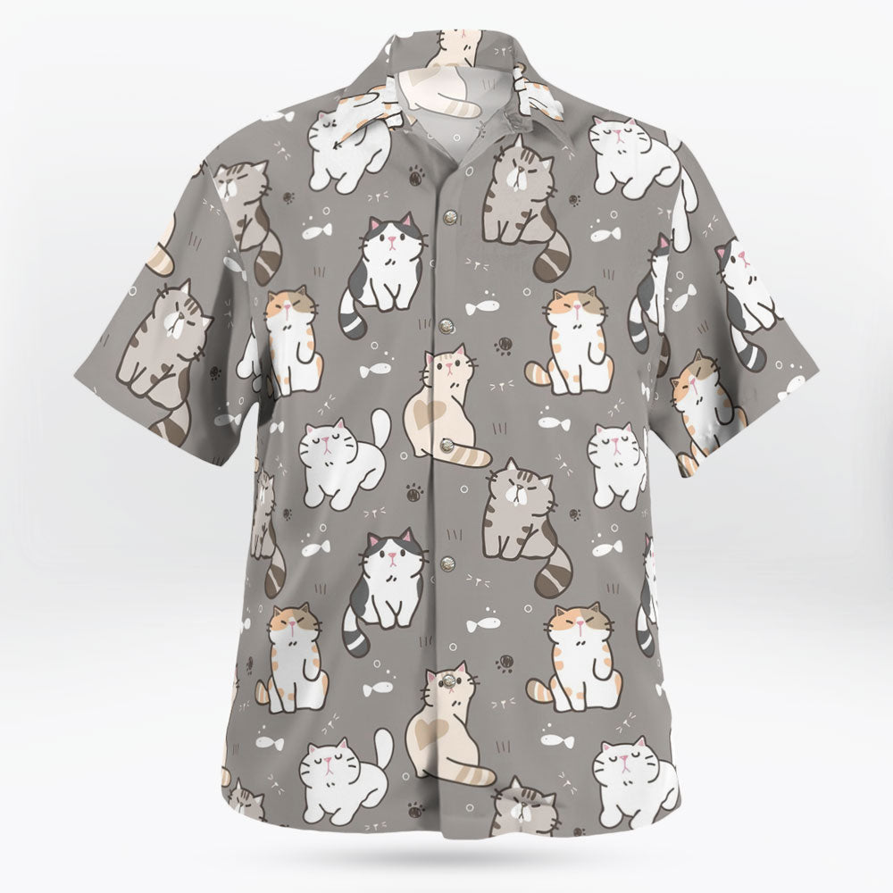 Kawaii Cat Pattern Button Up Gray Hawaiian Shirt – Moonbestprint