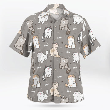Kawaii Cat Pattern Button Up Gray Hawaiian Shirt – Moonbestprint