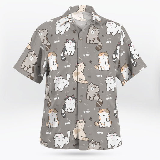 Kawaii Cat Pattern Button Up Gray Hawaiian Shirt – Moonbestprint