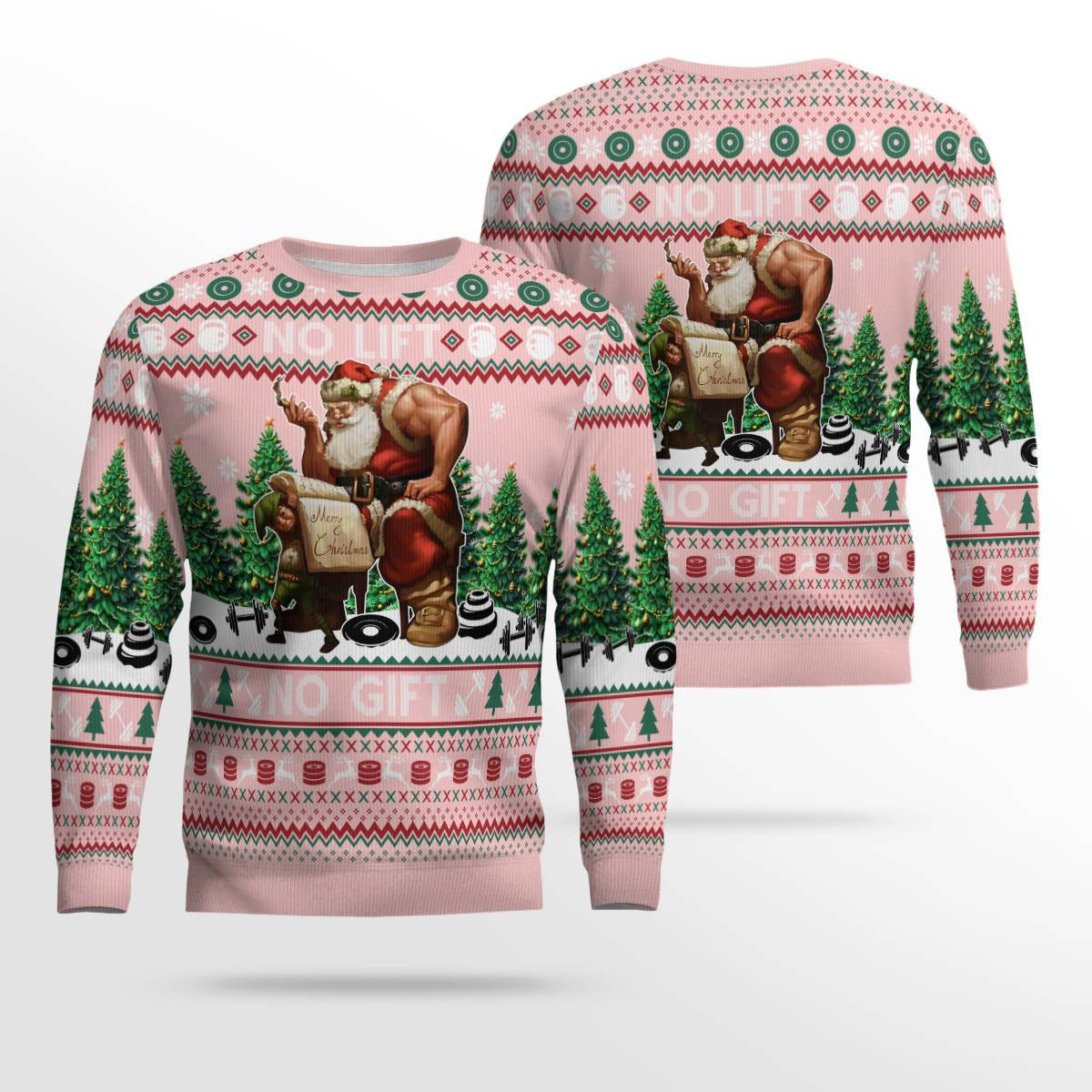 Santa No Lift No Gift Merry Christmas Ugly Christmas Sweater Powder Pink – Moonbestprint