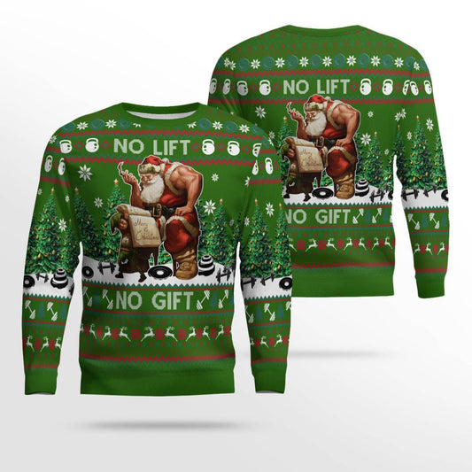 Santa No Lift No Gift Merry Christmas Ugly Christmas Sweater Green – Moonbestprint