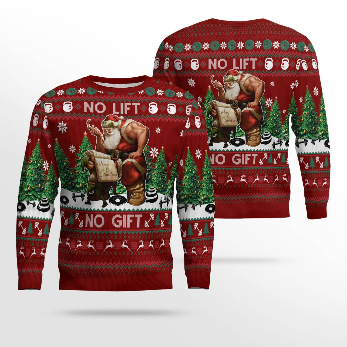 Santa No Lift No Gift Merry Christmas Ugly Christmas Sweater Red – Moonbestprint