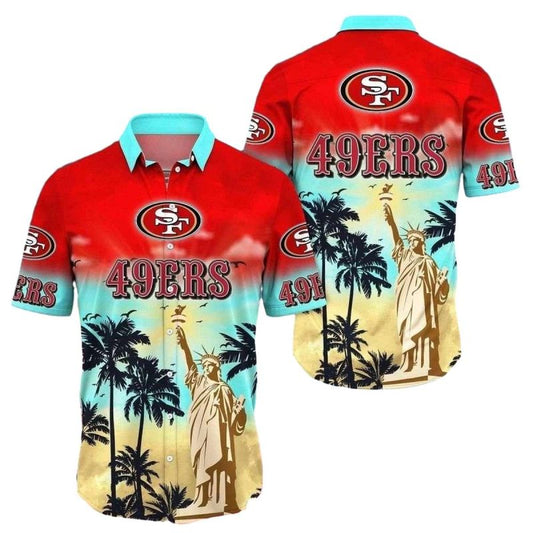 49ers American Statue Of Liberty Tropical Hawaiian Shirt - Moonbestprint