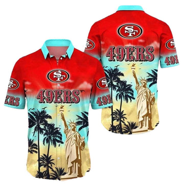 49ers American Statue Of Liberty Tropical Hawaiian Shirt - Moonbestprint