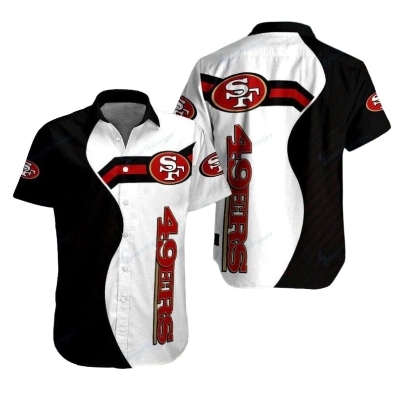 49ers Big Logo Monochrome Black And White Hawaiian Shirt - Moonbestprint