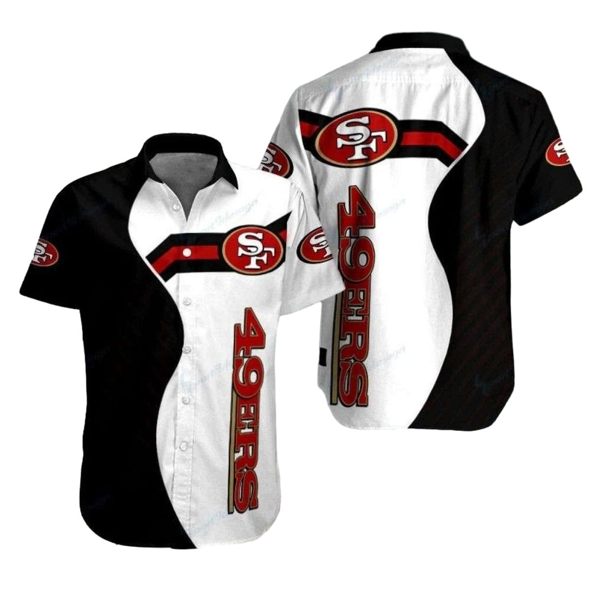 49ers Big Logo Monochrome Black And White Hawaiian Shirt - Moonbestprint