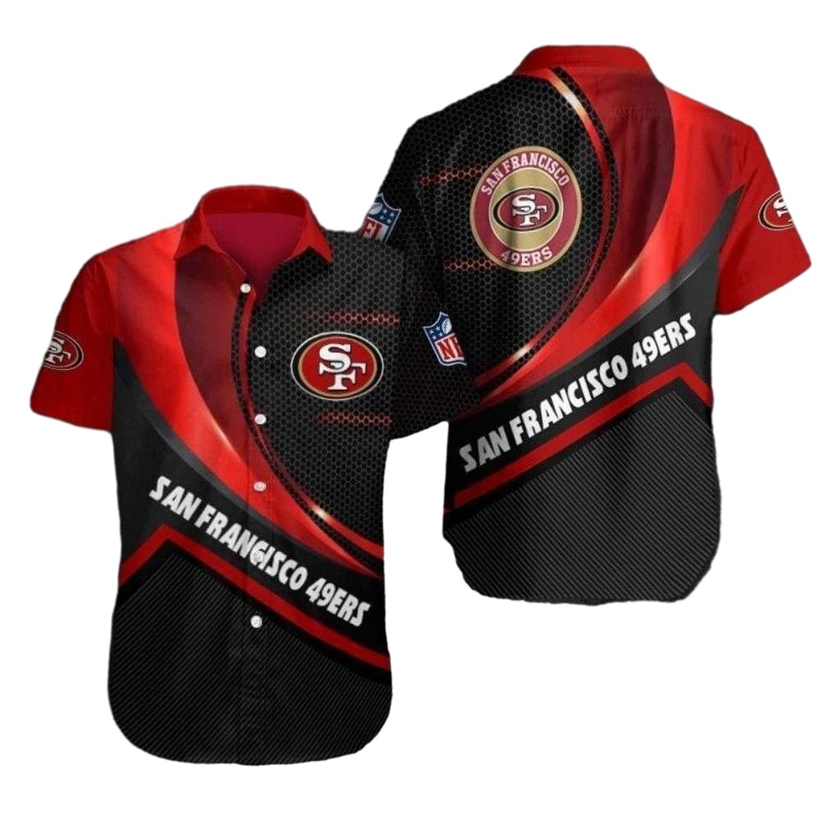 49ers Bold Red Zone Black And Crimson Hawaiian Shirt - Moonbestprint
