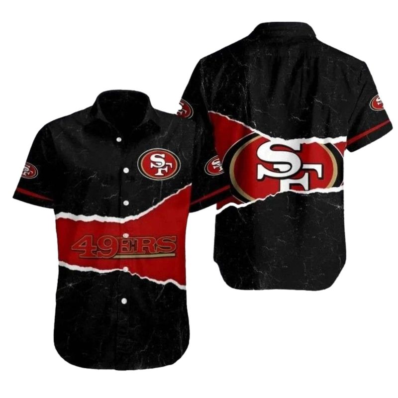 49ers Bold Stripe Black Red Statement Hawaiian Shirt - Moonbestprint