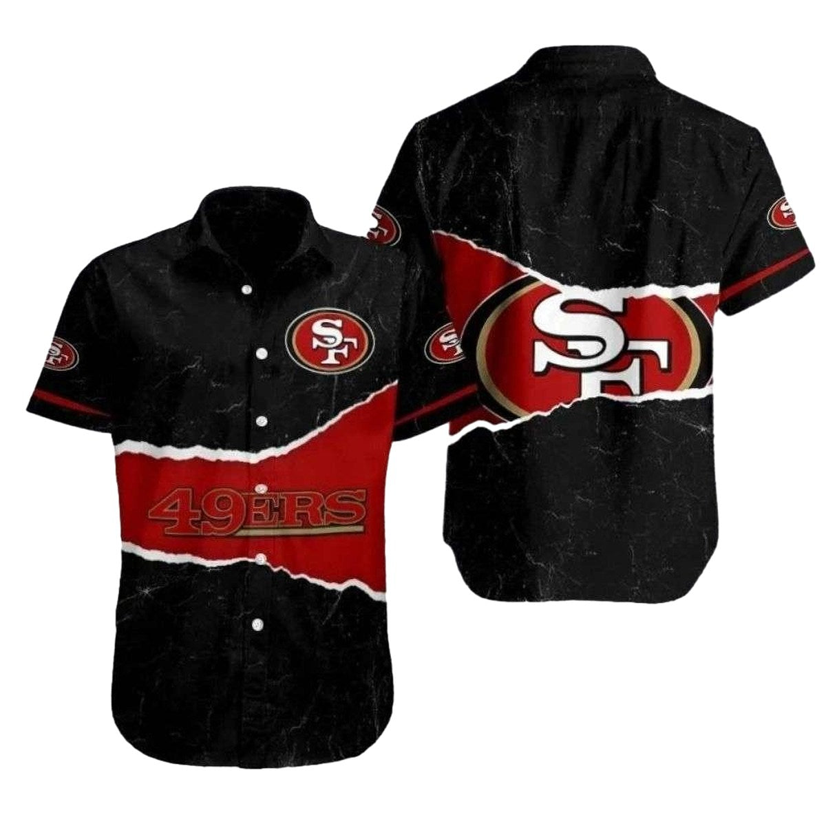 49ers Bold Stripe Black Red Statement Hawaiian Shirt - Moonbestprint