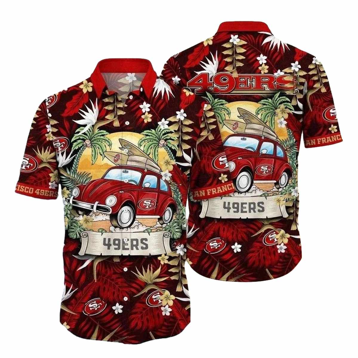 49ers Coastal Drive Vintage Car Tropical Hawaiian Shirt - Moonbestprint