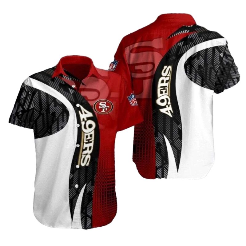 49ers Contrast Touchdown Red White Geometric Hawaiian Shirt - Moonbestprint