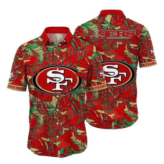49ers Exotic Foliage And Logo Hawaiian Shirt - Moonbestprint
