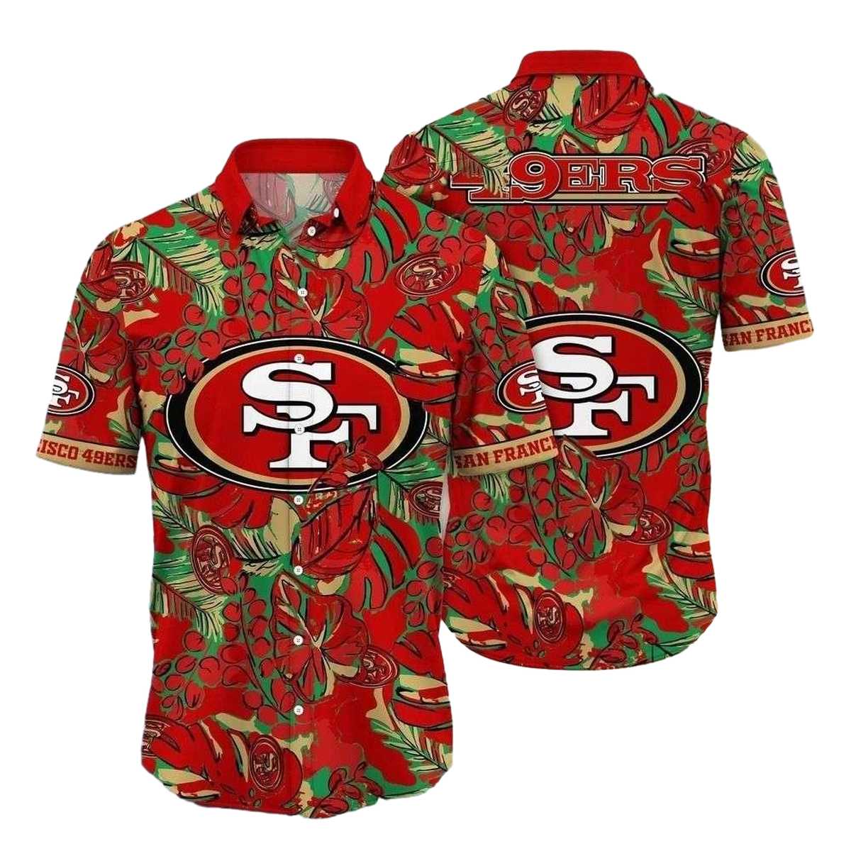 49ers Exotic Foliage And Logo Hawaiian Shirt - Moonbestprint