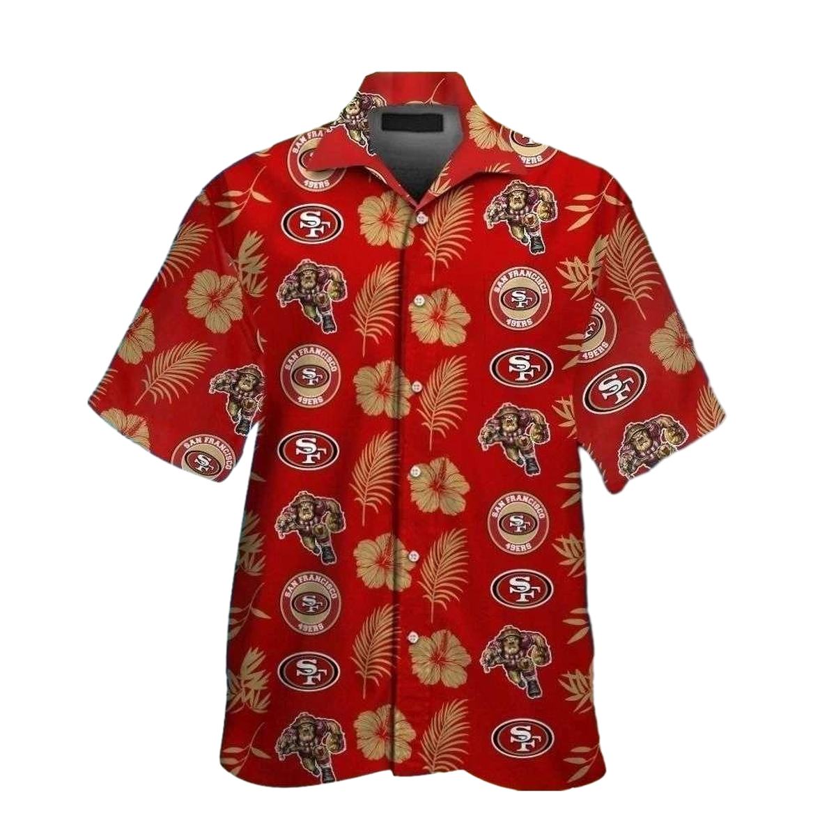 49ers Hibiscus And Logoâ Red Hawaiian Shirt - Moonbestprint