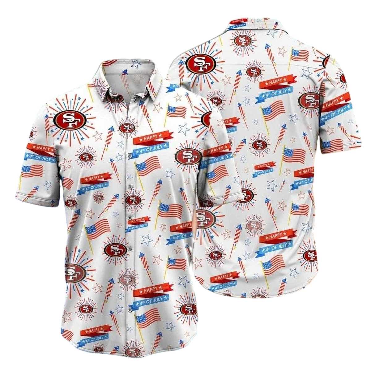 49ers Independence Day White With Team Spirit Design Hawaiian Shirt - Moonbestprint