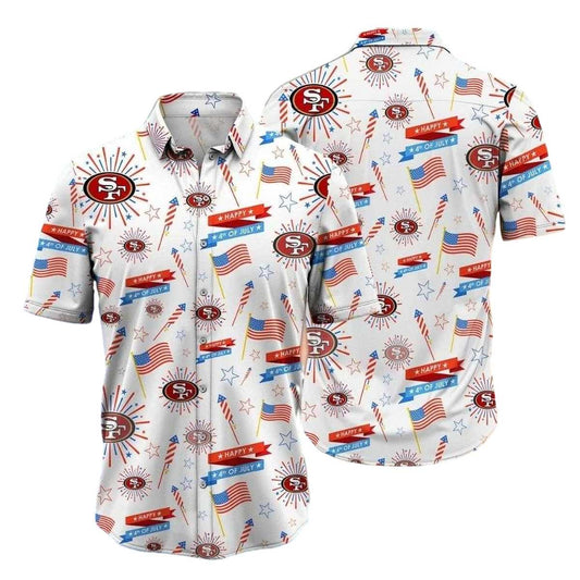 49ers Independence Day White With Team Spirit Design Hawaiian Shirt - Moonbestprint